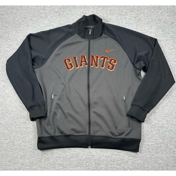 Nike Baseball San Francisco Giants Track Jacket Mens XL Gray Black Full Zip SF - Picture 1 of 6